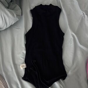 Black Sleeveless Ribbed Bodysuit